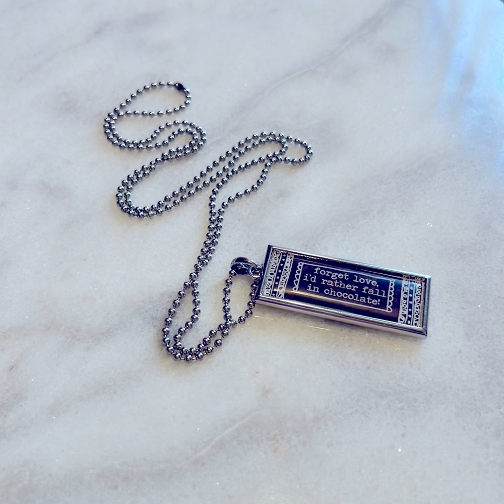 Chocoholic Necklace - 30” long chain Silver tone - for Chocolate Lovers! 🍫
